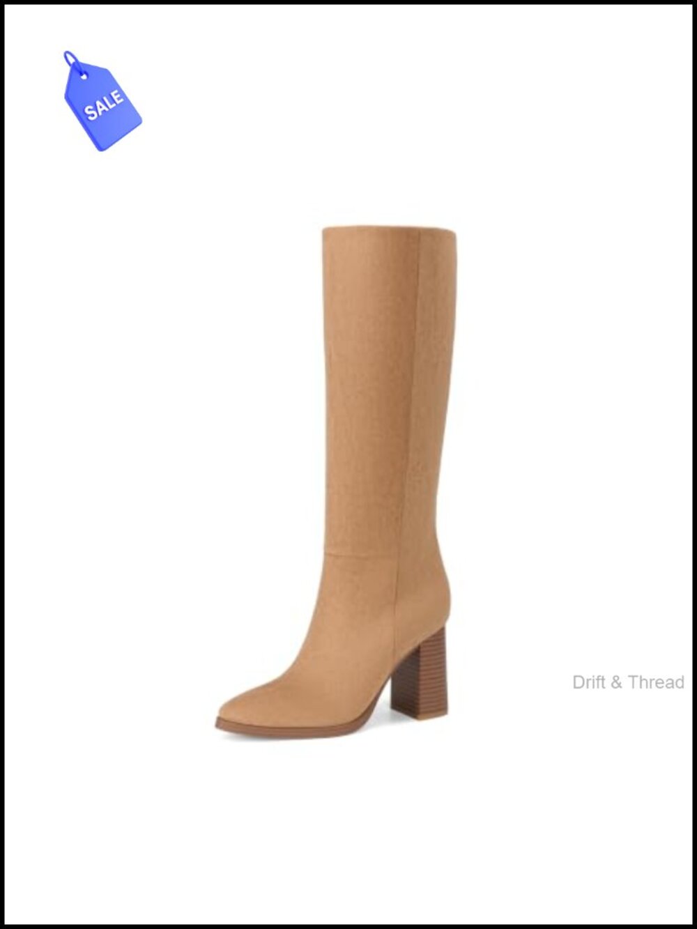 Knee High Heeled Boots Faux Suede Pointed Toe Side Zip Women's Tall Fall